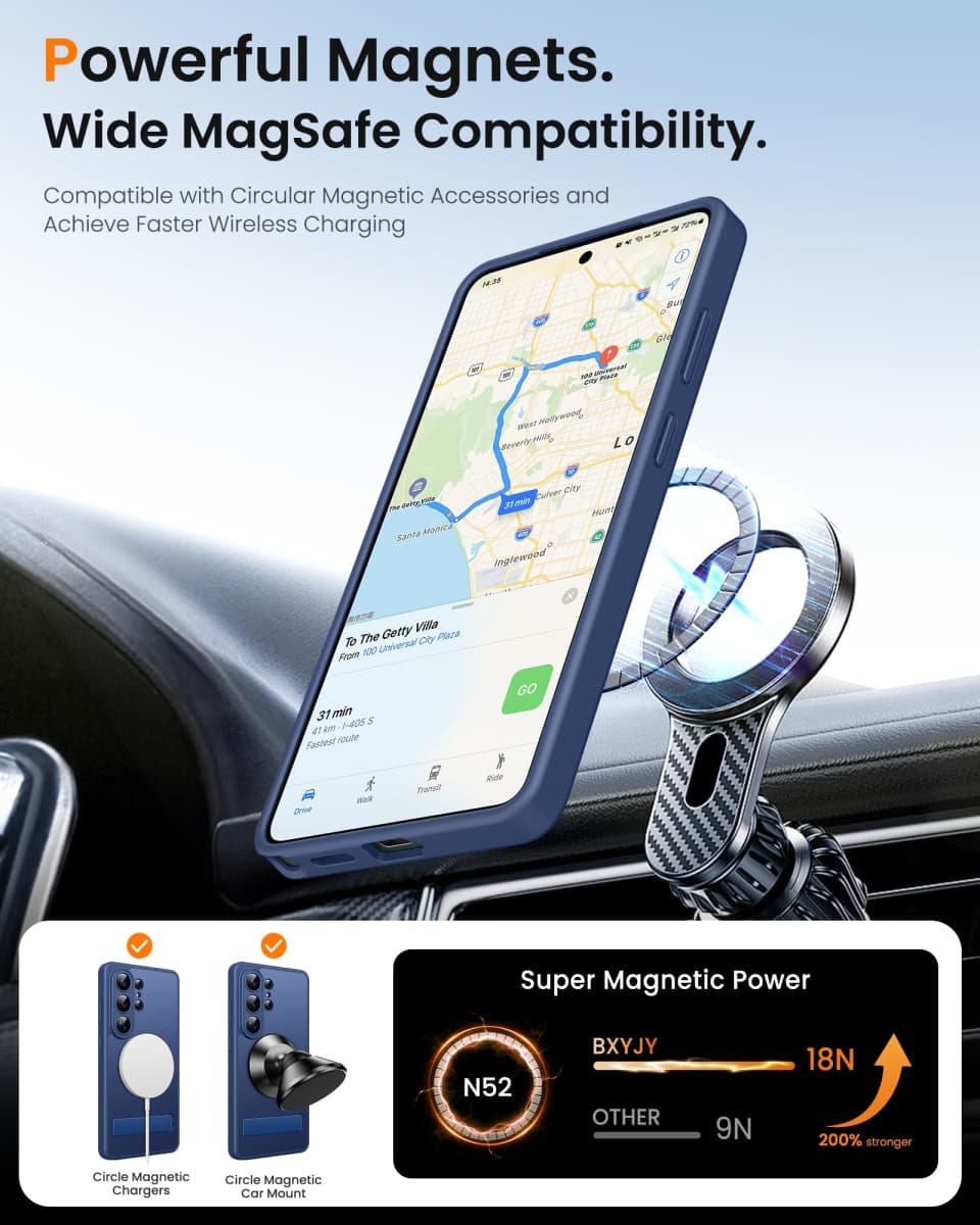 BXYJY for Samsung Galaxy S26 Ultra Case with 2 Tempered Screen Protectors, Built-in Stand, Wireless Charging Compatible with MagSafe, Full Camera Protection, Rugged Magnetic Case for S26 Ultra, Blue thumbnail 4