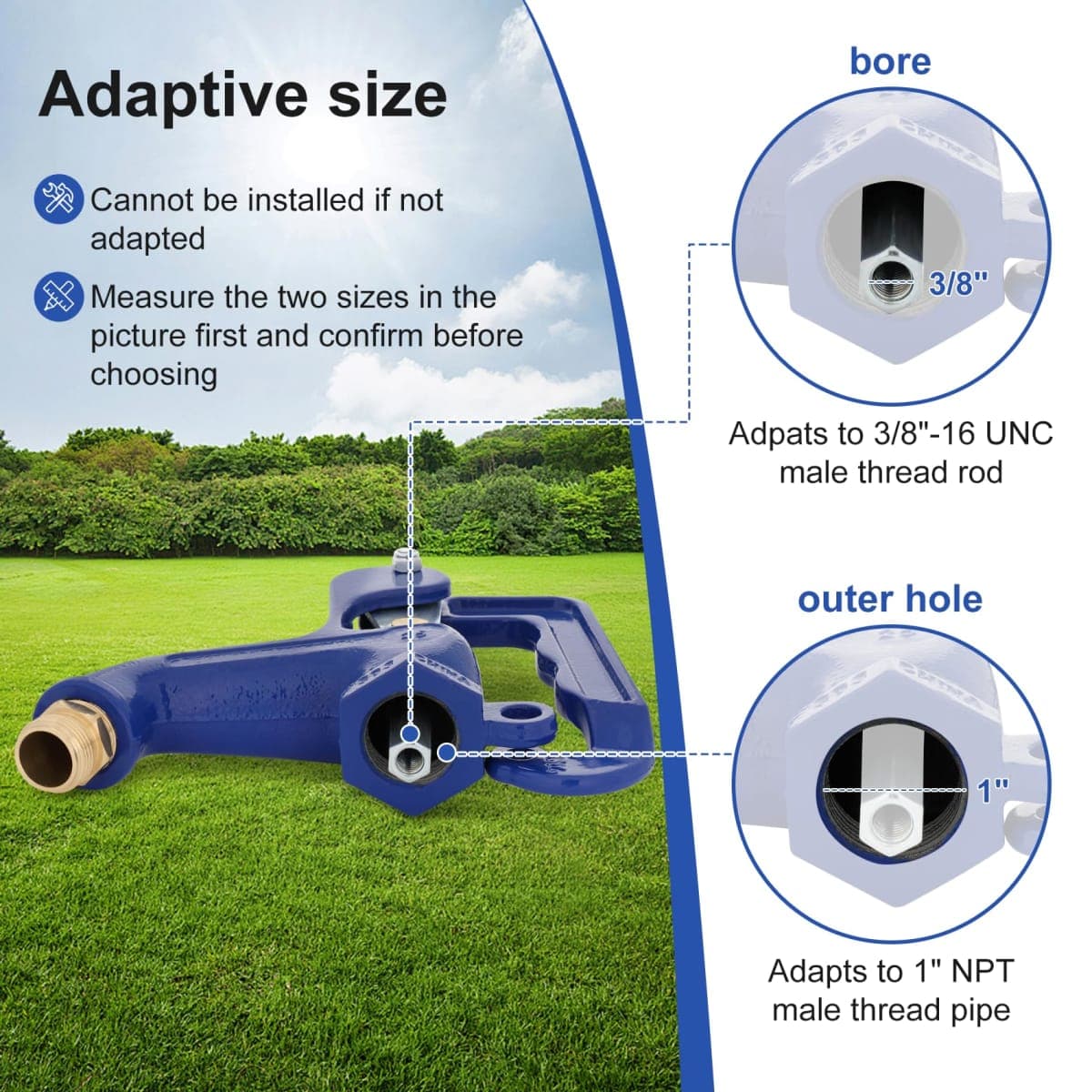 Frost-Free Outdoor Faucet, Yard Hydrant Complete Head Assembly, Freeze Proof Adapt to 1" NPT Male Thread Pipe With 3/8"-16 Nut Rod, 3/4" Pipe Connection thumbnail 2