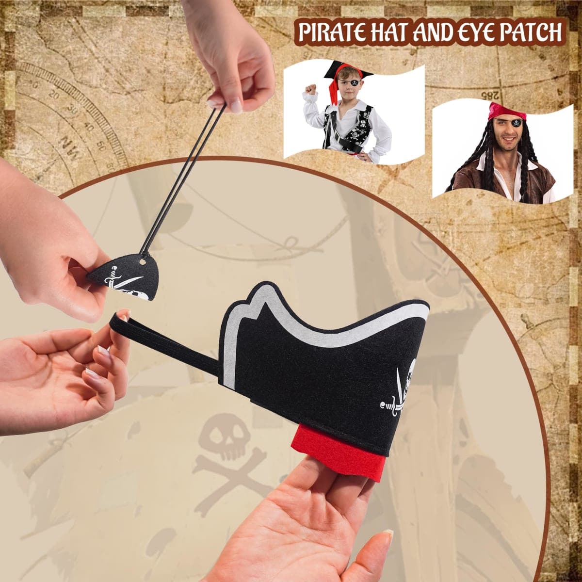 HandTool Pirate Party Favors Include Tattoo stickers Wristbands Diamonds Pirate Coins DIY Stickers Pirate Eye Patch and Hat Gift Box, for Kids Adults Pirate Themed Party Accessories Decorations thumbnail 3