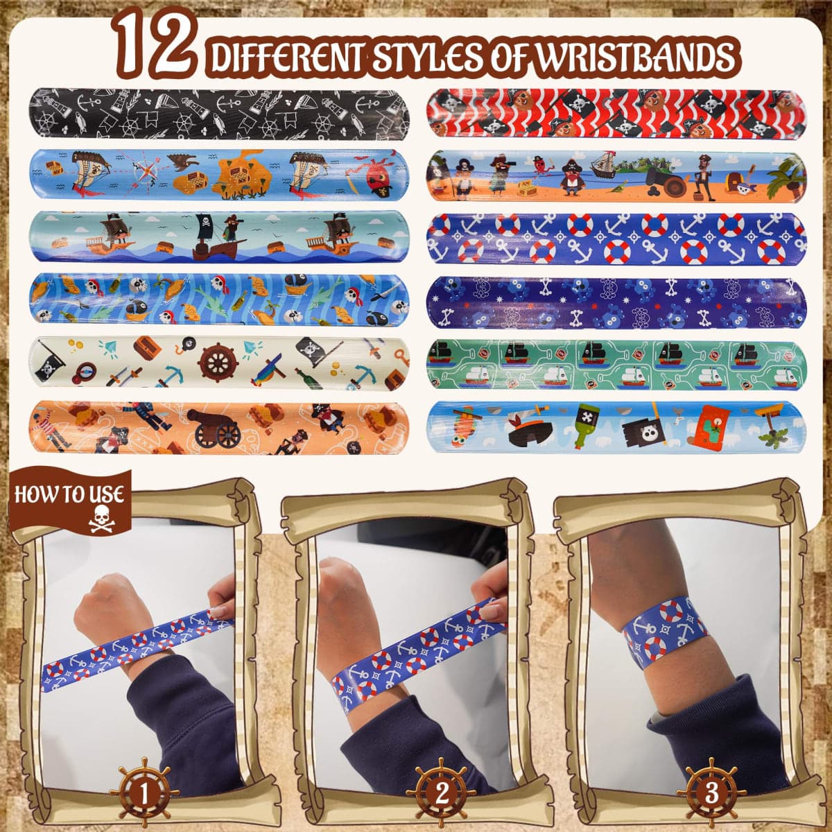 HandTool Pirate Party Favors Include Tattoo stickers Wristbands Diamonds Pirate Coins DIY Stickers Pirate Eye Patch and Hat Gift Box, for Kids Adults Pirate Themed Party Accessories Decorations thumbnail 4