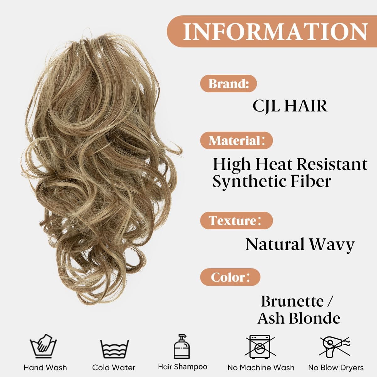 CJL HAIR Claw Clip Short Ponytail Hair Extensions DIY Bendable Metals Messy Bun Hair Piece for Wonen Wavy Curly Synthetic Fake Hairpieces Brunette/Ash Blonde thumbnail 2