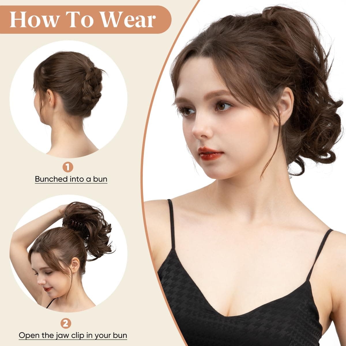 CJL HAIR Claw Clip Short Ponytail Hair Extensions DIY Bendable Metals Messy Bun Hair Piece for Wonen Wavy Curly Synthetic Fake Hairpieces Brunette/Ash Blonde thumbnail 4