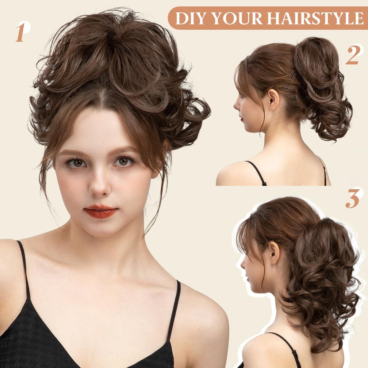 CJL HAIR Claw Clip Short Ponytail Hair Extensions DIY Bendable Metals Messy Bun Hair Piece for Wonen Wavy Curly Synthetic Fake Hairpieces Brunette/Ash Blonde thumbnail 5