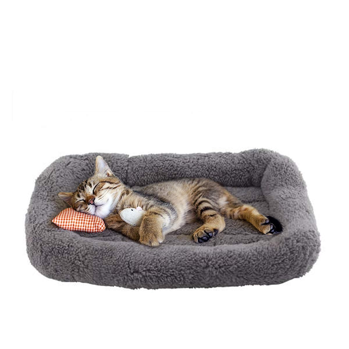 Enjoying Plush Cat Bed Mat 10" x 15" Pet Cushion with Pillow Around for Puppy Cat Curling Sleep Cat Pad for Cat Carrier/Crate Small Dog Self-Warm Bed, Antiskid Bottom, Small thumbnail 4