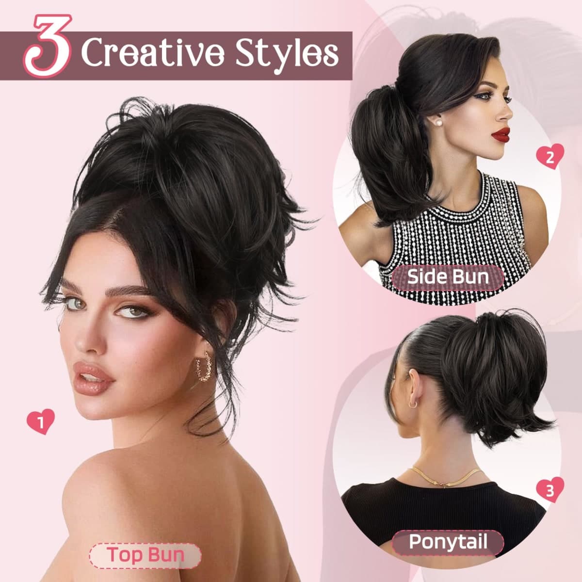 HOOJIH Messy Bun Hair Piece, Claw Clip in Straight Hair Bun 9 Inch Short Ponytail Extension with Bendable Metal Wire Hair Pieces for Women Fake Pony DIY Styles - Medium Brown with Blonde Highlights thumbnail 3