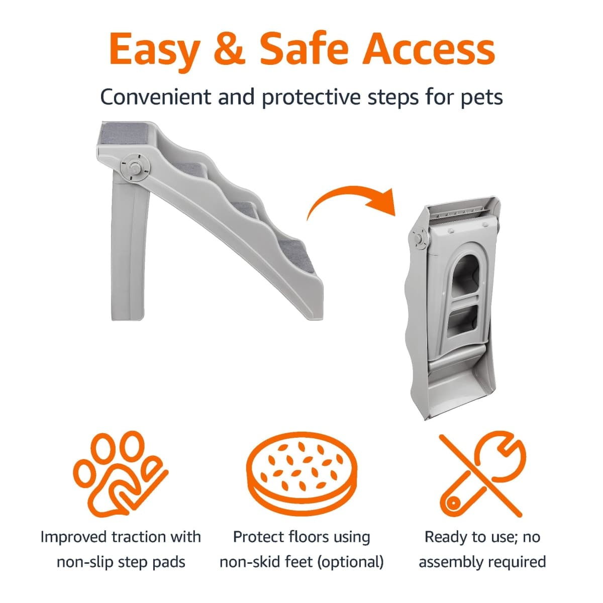 Amazon Basics Foldable Non-Slip Steps for Dogs and Cats, Grey, 37cm W x 58cm D x 49.5cm H thumbnail 2
