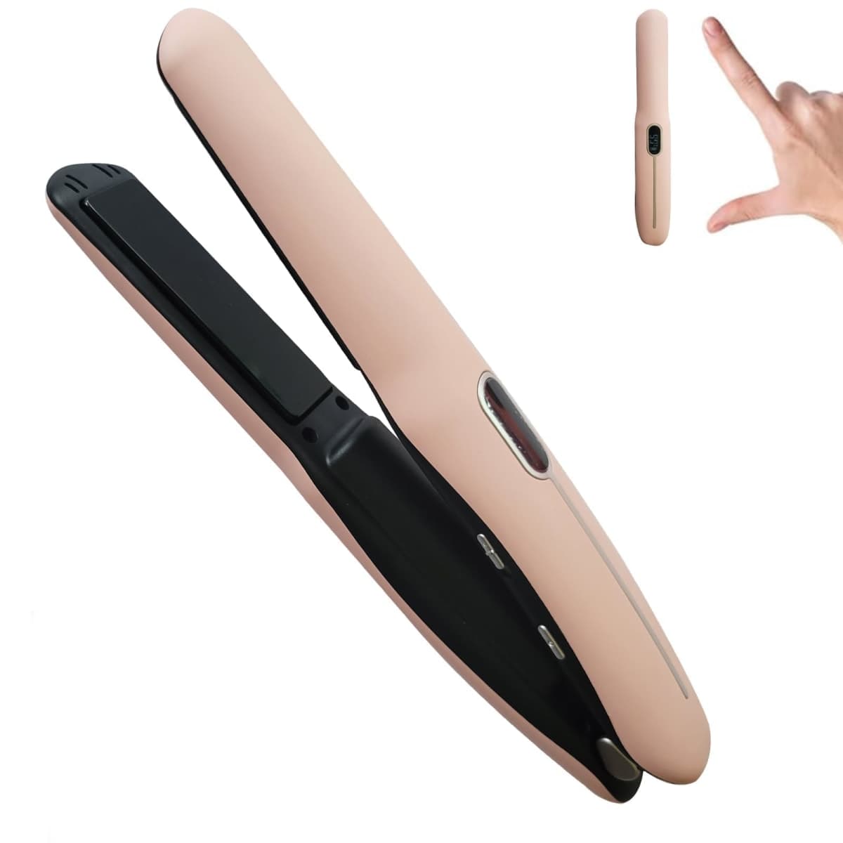 Cordless Hair Straightener and Curler 2 in 1 Portable Flat Iron Wireless Hair Straightener for Travel, USB-C Rechargeable 4800 mAh Battery Fast Heating Pink — image 1