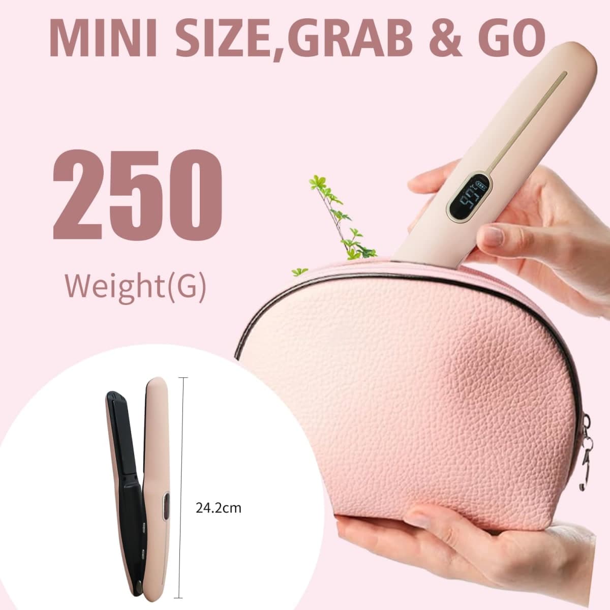 Cordless Hair Straightener and Curler 2 in 1 Portable Flat Iron Wireless Hair Straightener for Travel, USB-C Rechargeable 4800 mAh Battery Fast Heating Pink thumbnail 2