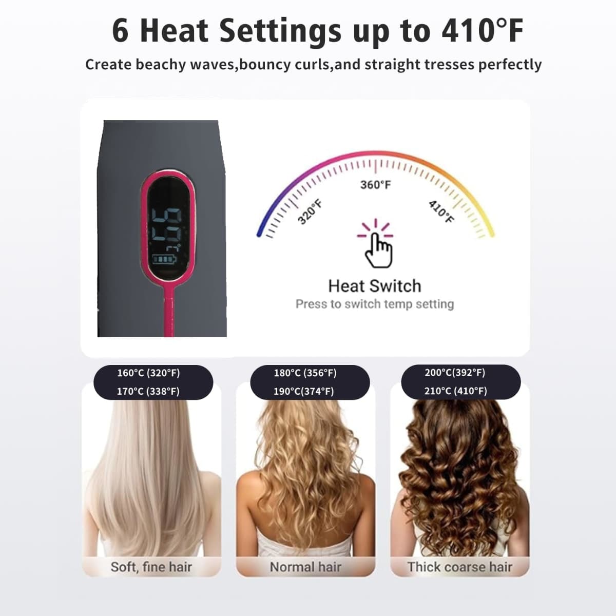Cordless Hair Straightener and Curler 2 in 1 Portable Flat Iron Wireless Hair Straightener for Travel, USB-C Rechargeable 4800 mAh Battery Fast Heating Pink thumbnail 3