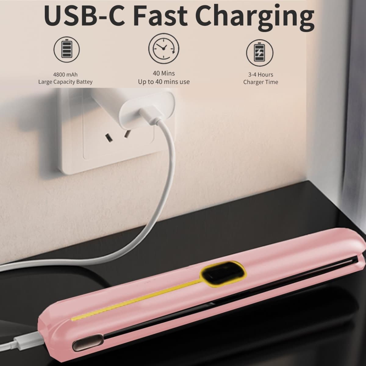 Cordless Hair Straightener and Curler 2 in 1 Portable Flat Iron Wireless Hair Straightener for Travel, USB-C Rechargeable 4800 mAh Battery Fast Heating Pink thumbnail 5