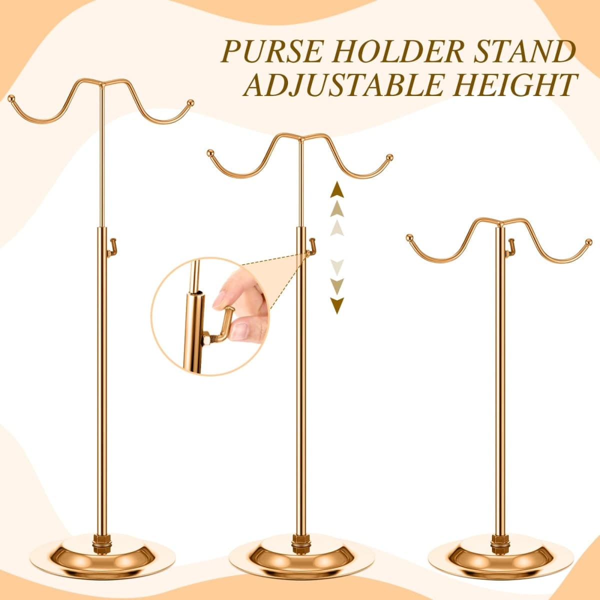 Weysat 4 Pcs Purse Holder Adjustable Handbag Display Stand Double Hook Metal Bag Hanger Hat Jewelry Display Rack for Closet, Tabletop, Table, Boutique, Store, Retail Use(Rose Gold) thumbnail 3