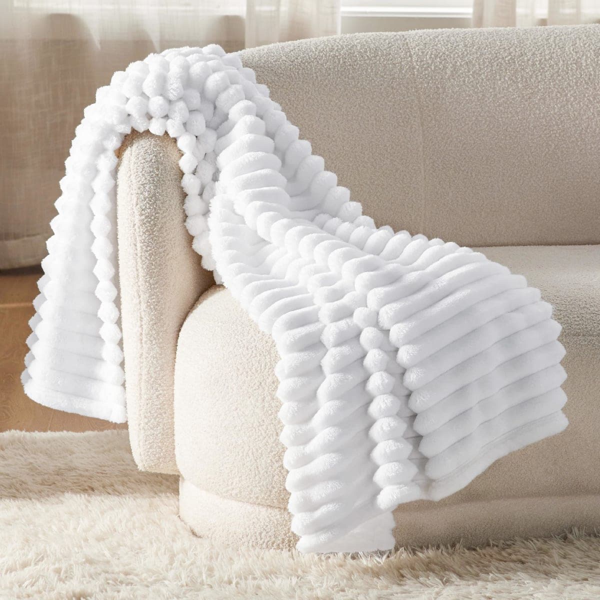 Bedsure Living Room Decor Home Pure White Throw Blanket Gifts for Women Men, Soft Fluffy Fleece Cozy Fuzzy Plush Warm Couch Bed Blanket, Bedroom Spring Decor White Gifts for Him Her, 50x60 thumbnail 2