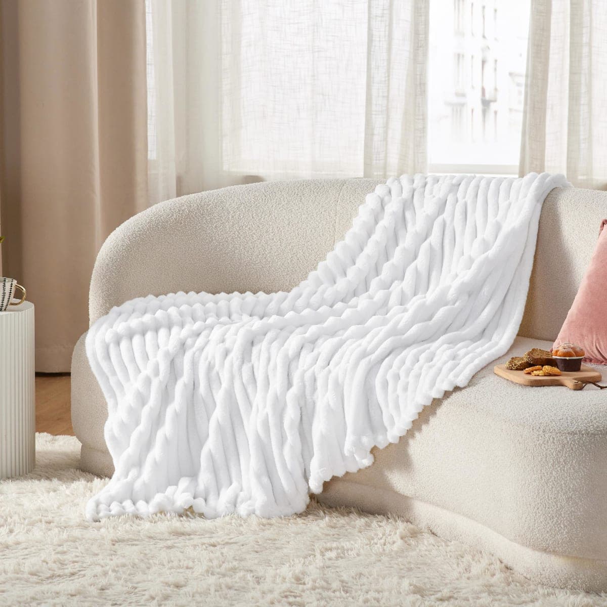 Bedsure Living Room Decor Home Pure White Throw Blanket Gifts for Women Men, Soft Fluffy Fleece Cozy Fuzzy Plush Warm Couch Bed Blanket, Bedroom Spring Decor White Gifts for Him Her, 50x60 thumbnail 5