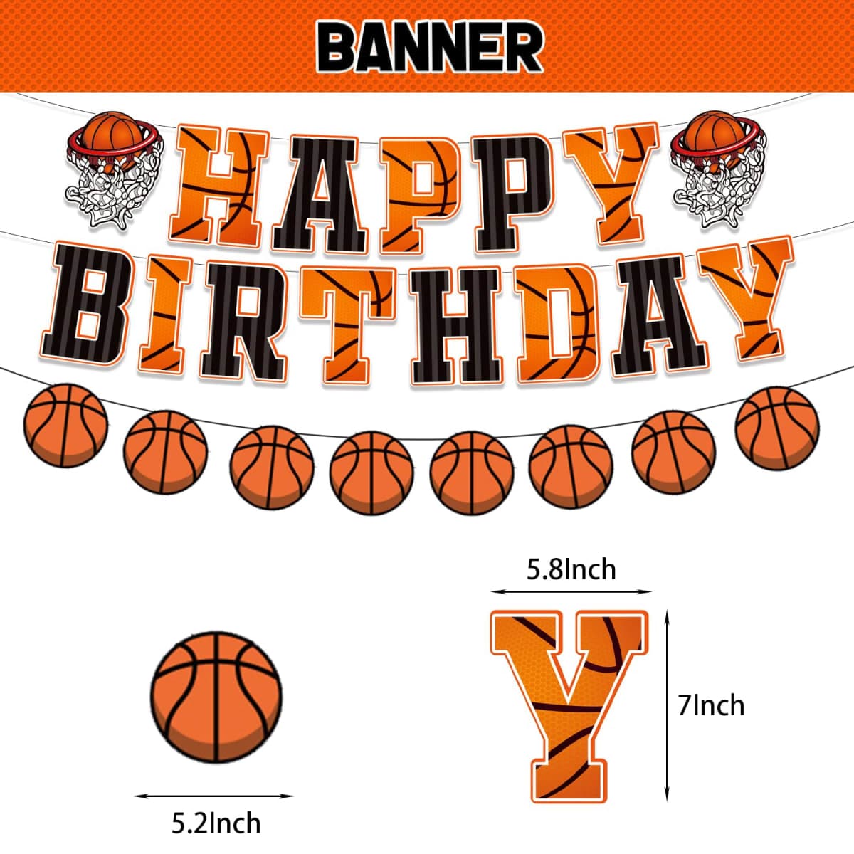 Basketball Happy Birthday Banners Basketball Themed Party Decorations，Basketball Garland Birthday Party Sign for Kids Teenagers Boys Men thumbnail 2