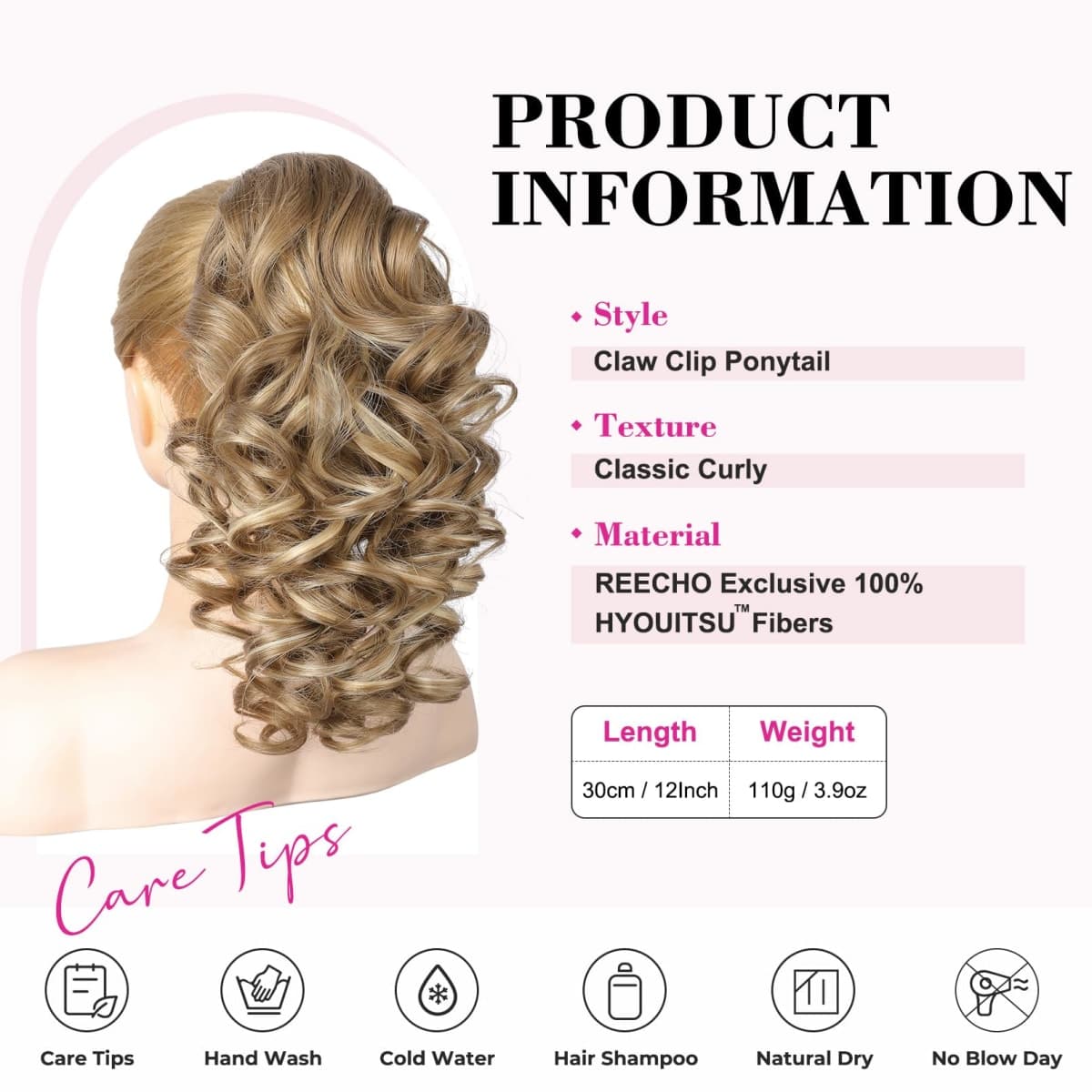 REECHO Ponytail Extensions Classic Curly Wavy Hair Claw Clip Ponytail Hairpieces for Women Dark Blonde Highlighted 12 Inch thumbnail 2