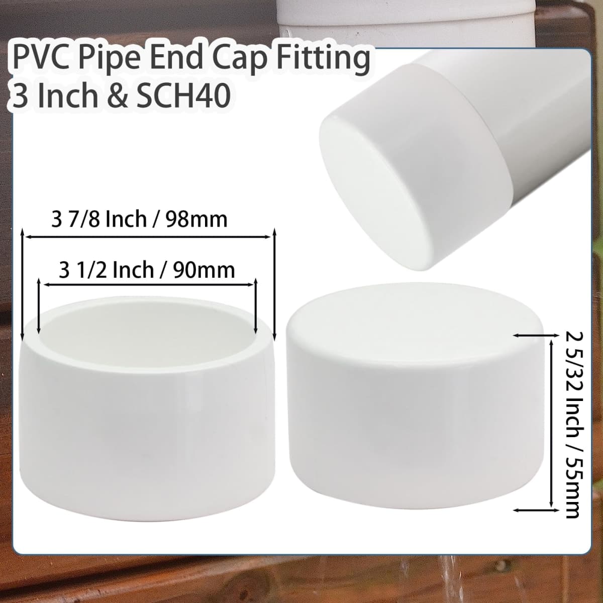 Qjaiune 2 Pack 3 Inch PVC Cap, SCH40 PVC Pipe End Cap Fitting Furniture Grade PVC Pipe End Cap Plug Adapter, White PVC Pipe Plug Socket Fittings for Build PVC Furniture DIY Garden Shelf thumbnail 4