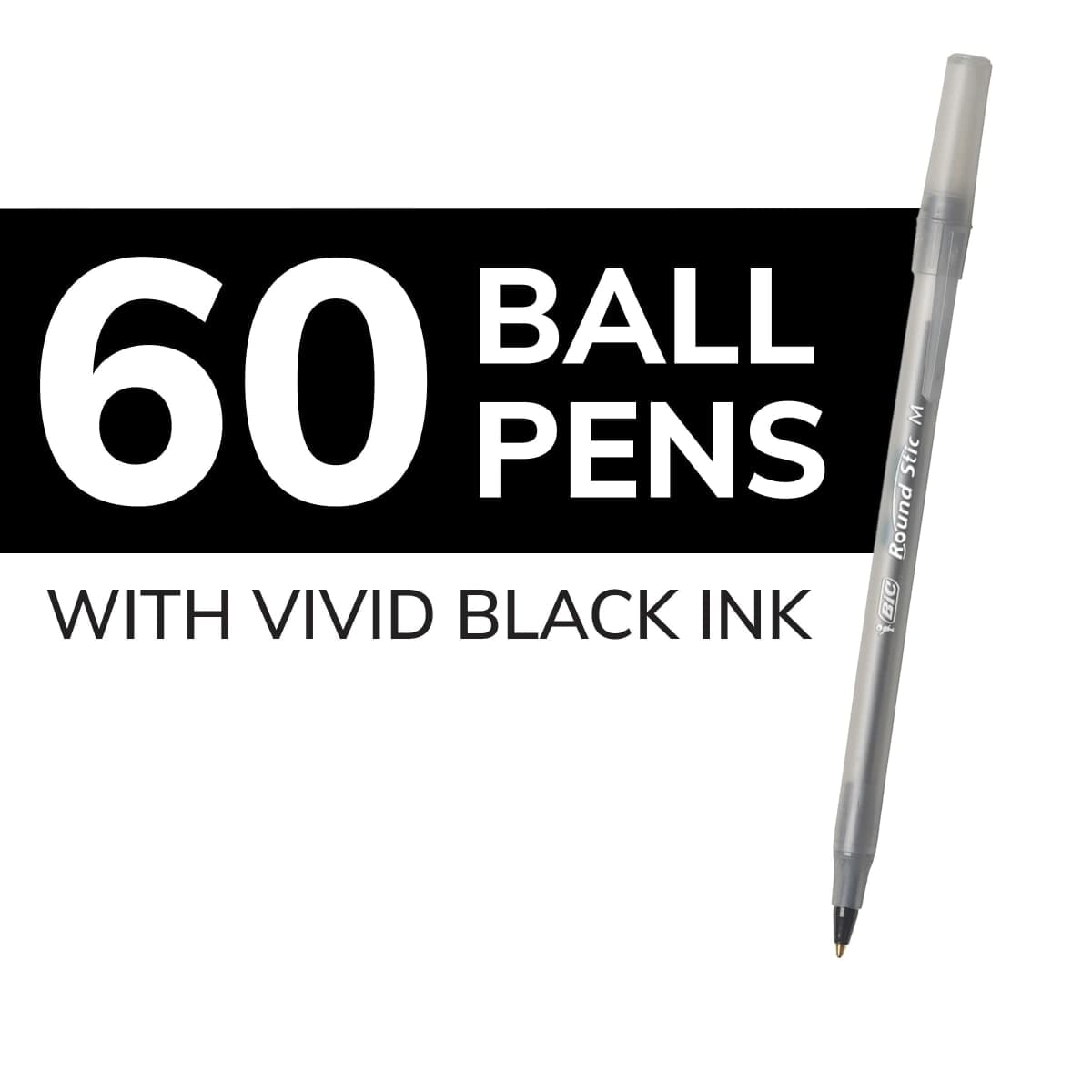 BIC Round Stic Extra Life Ballpoint Pens, School Supplies for Teachers and Students, 60-Count in Black thumbnail 2