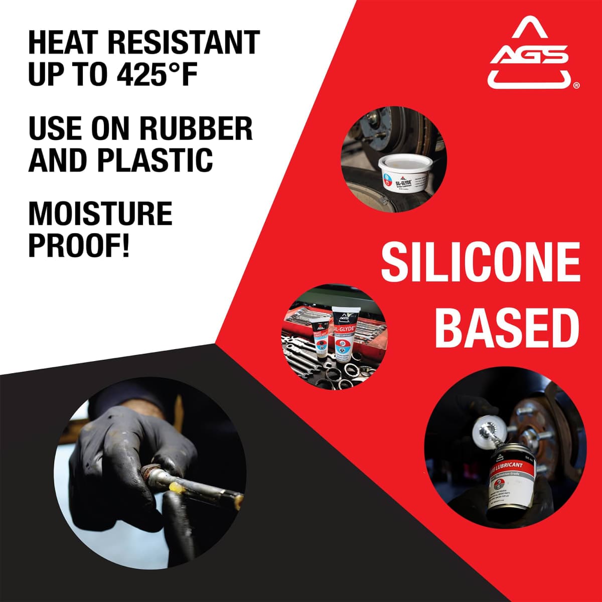 AGS SIL-Glyde 4 oz Tube Silicone Based Brake Assembly Lubricant for Eliminating Disc Brake Squeal - Moisture Proof, Heat Resistant, Rust and Corrosion Protector thumbnail 5