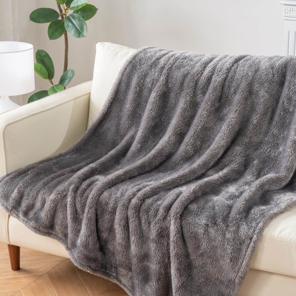 Berkshire Blanket Classic Extra-Fluffy™ Plush Throw Blanket,Soft Fuzzy Fluffy Long Hair Throw Blanket for Couch Sofa Bed,Shadow Grey,50x60 Inches thumbnail 2
