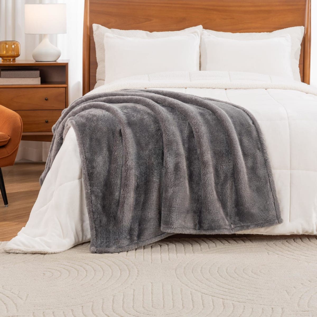 Berkshire Blanket Classic Extra-Fluffy™ Plush Throw Blanket,Soft Fuzzy Fluffy Long Hair Throw Blanket for Couch Sofa Bed,Shadow Grey,50x60 Inches thumbnail 4