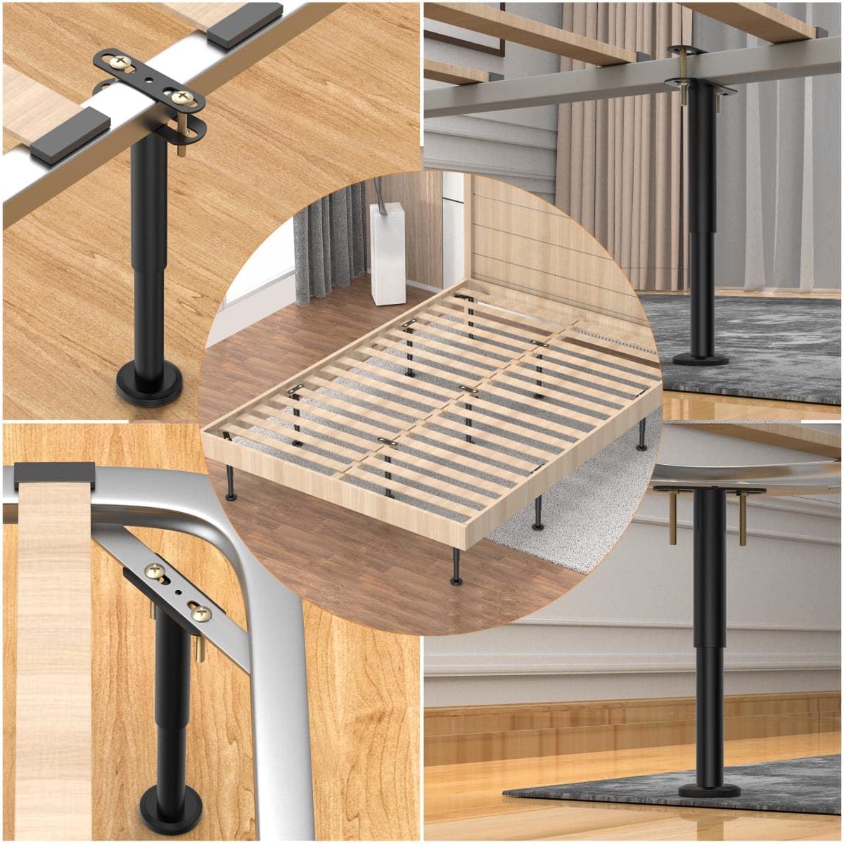 Wlrrcwdttc 6 Pcs Adjustable Height Bed Support Legs 7.08-12.6 inch, Bed Frame Center Support Legs for Bed Frame/Bed Center Slat/Furniture, Heavy Duty Metal Bed Replacement Legs Bed Slats Support Legs thumbnail 4