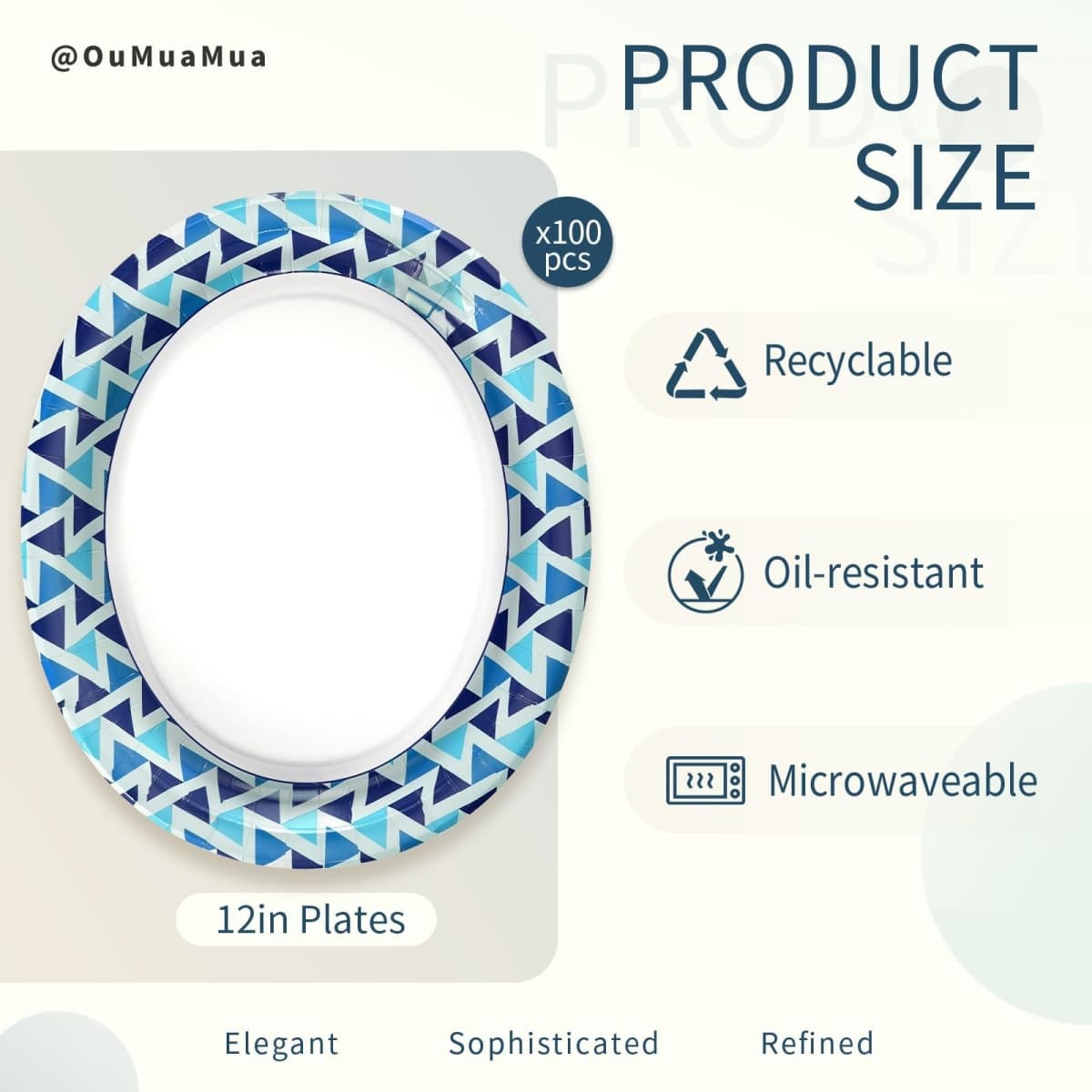 OuMuaMua Paper Plates 12 Inch, 100 Count Large Disposable Plates, Soak Proof & Cut Resistant, Microwave Safe, Sturdy Bulk Oval Paper Plates for Events Picnic, BBQ & Large Meals thumbnail 4
