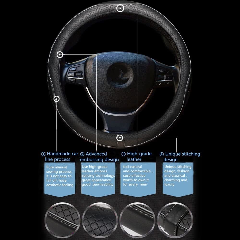 ESEWALAS Universal Car Steering Wheel Cover,Anti-Slip Leather Steering Wheel Cover,Sports Style Steering Wheel Protector,Car Interior Accessories Auto Steering Wheel Covers (Black with Gray) thumbnail 2