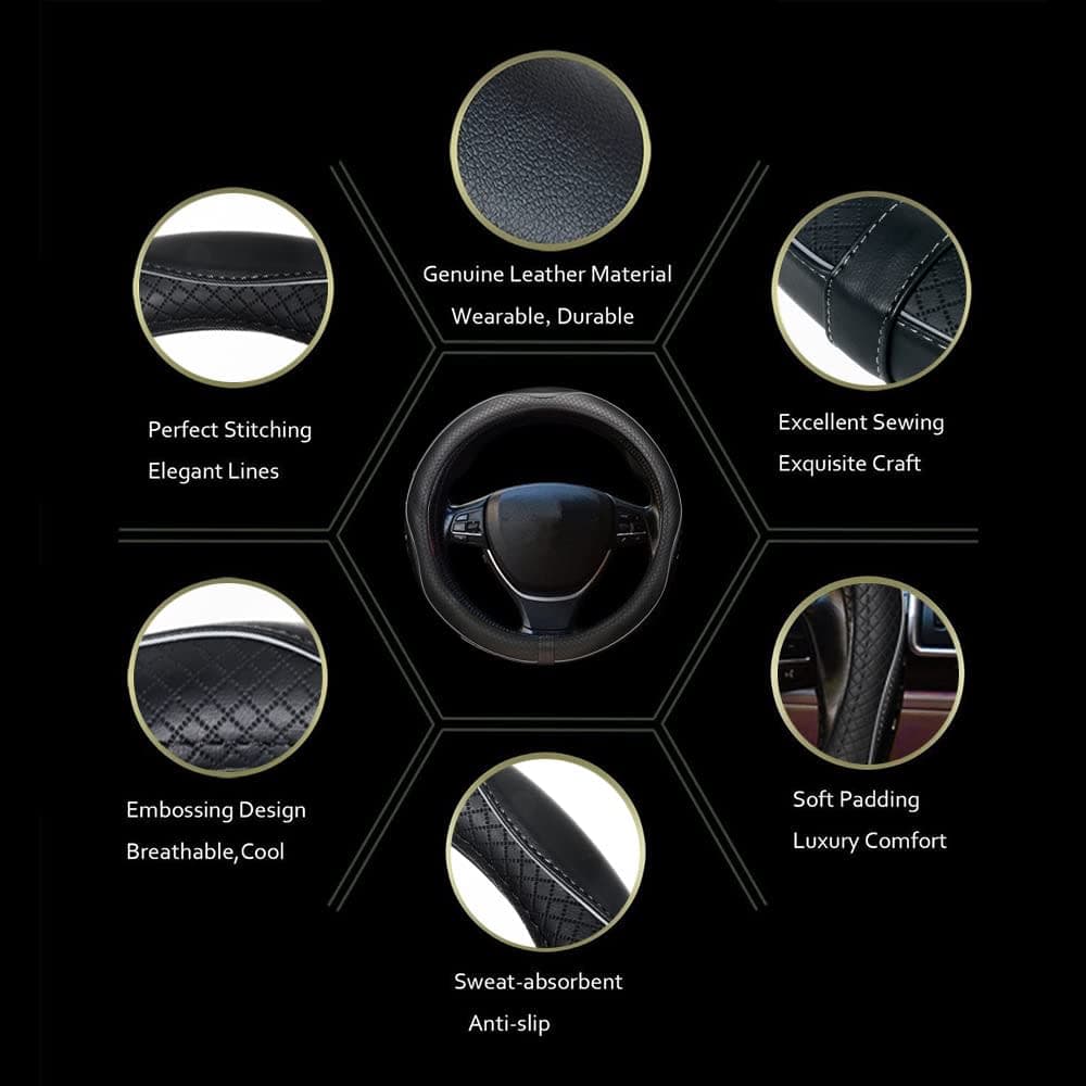 ESEWALAS Universal Car Steering Wheel Cover,Anti-Slip Leather Steering Wheel Cover,Sports Style Steering Wheel Protector,Car Interior Accessories Auto Steering Wheel Covers (Black with Gray) thumbnail 3