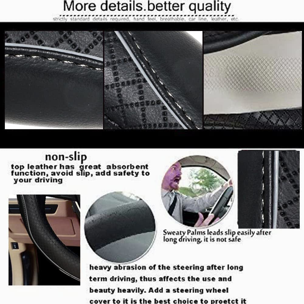 ESEWALAS Universal Car Steering Wheel Cover,Anti-Slip Leather Steering Wheel Cover,Sports Style Steering Wheel Protector,Car Interior Accessories Auto Steering Wheel Covers (Black with Gray) thumbnail 4