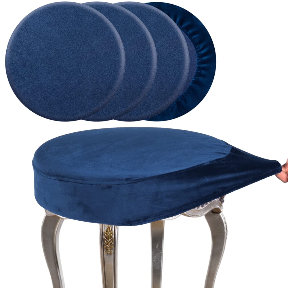 SINOSSO Round Vanity Bench Covers Set of 4, Dia.(13"- 15.5") Super Soft Velvet Stretch Washable Bar Stool Slipcover Seat Protector, (Round, Navy Blue, 4 Counts) — image 1