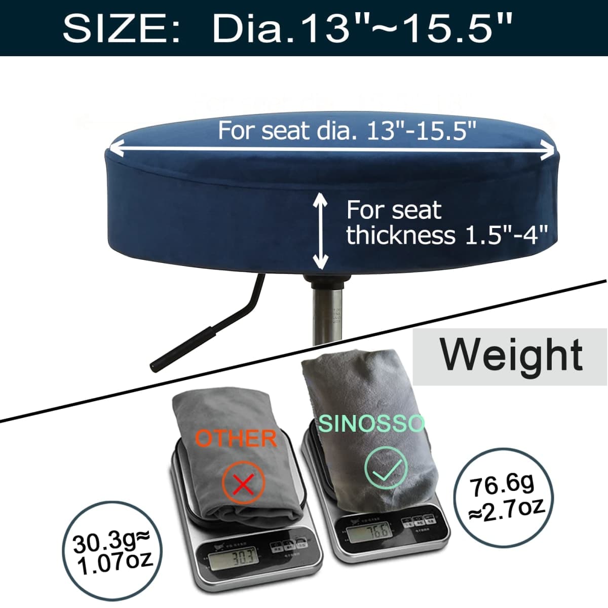 SINOSSO Round Vanity Bench Covers Set of 4, Dia.(13"- 15.5") Super Soft Velvet Stretch Washable Bar Stool Slipcover Seat Protector, (Round, Navy Blue, 4 Counts) thumbnail 2
