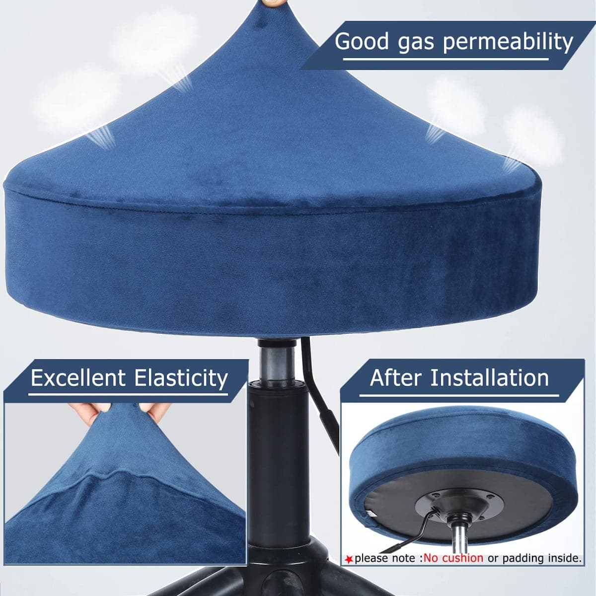 SINOSSO Round Vanity Bench Covers Set of 4, Dia.(13"- 15.5") Super Soft Velvet Stretch Washable Bar Stool Slipcover Seat Protector, (Round, Navy Blue, 4 Counts) thumbnail 3