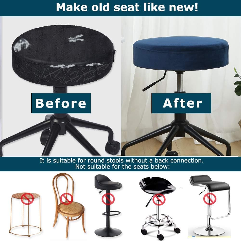 SINOSSO Round Vanity Bench Covers Set of 4, Dia.(13"- 15.5") Super Soft Velvet Stretch Washable Bar Stool Slipcover Seat Protector, (Round, Navy Blue, 4 Counts) thumbnail 5