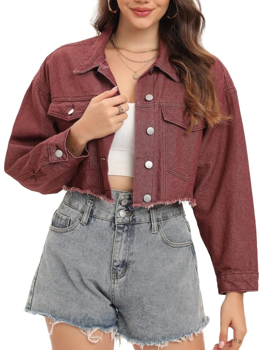 Justalwart Jean Jacket Women Starlit Pocketed Denim Jacket (M, Blue washed with Stars) thumbnail 2