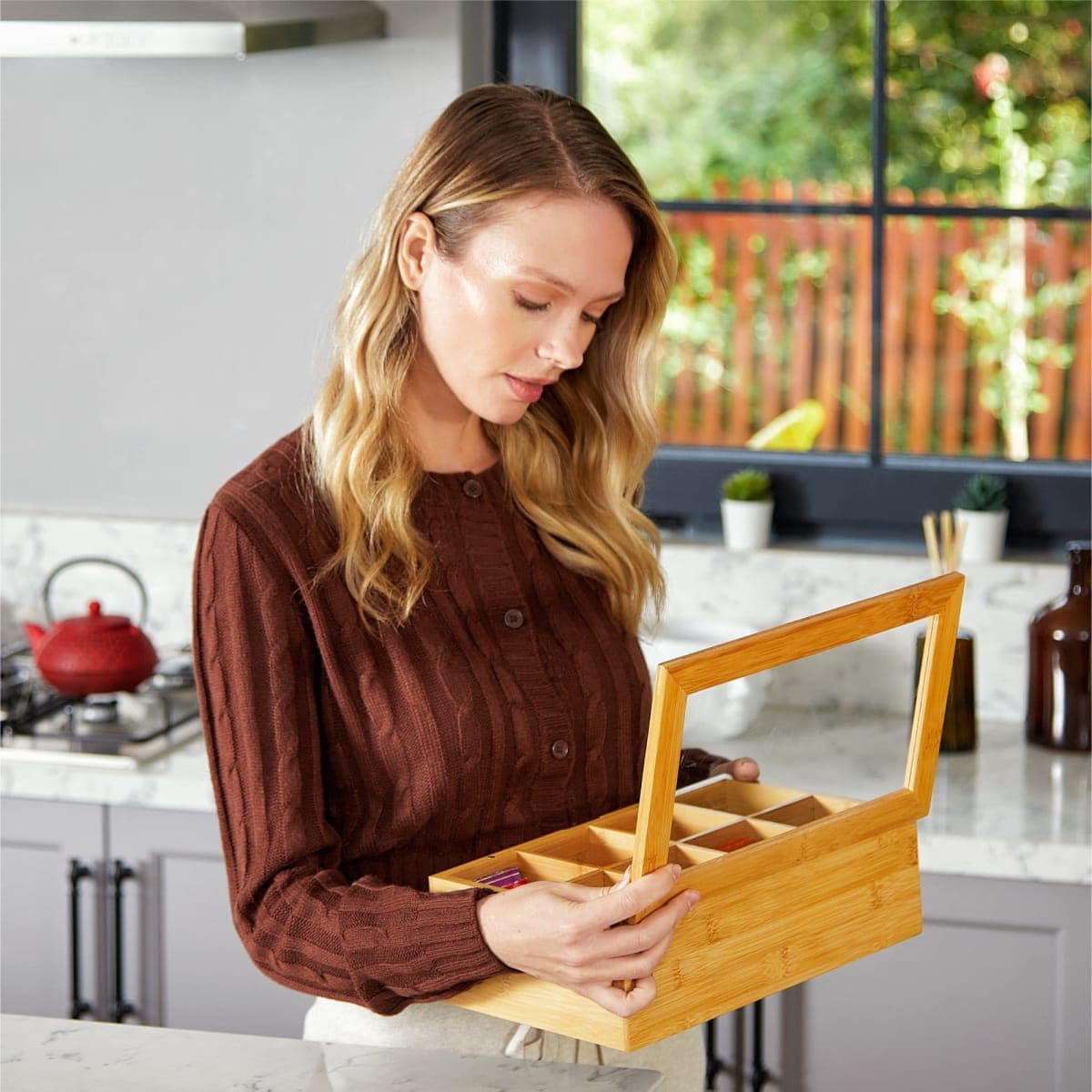 Big Natural Bamboo Tea Box Storage Organizer thumbnail 4