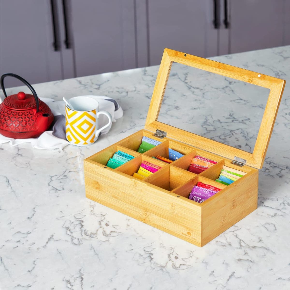Big Natural Bamboo Tea Box Storage Organizer thumbnail 5