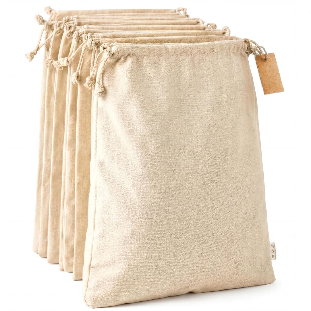 LEAFICO Cotton Storage Bags with Drawstrings X-Large 14x17 Multipurpose 6 Pcs - Canvas Fabric Bread Bags - Bulk Food Produce - Reusable Muslin - Natural Potato Onion Storage Bags - Cloth Shoe Bags — image 1