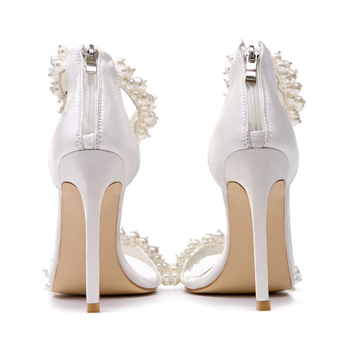 driceic Women's Pearl Stiletto Heels Sandals Open Square Toe Pumps High Heels Ankle Back Zipper Satin Prom Wedding Sexy Back Zipper Cover Party Dressy for Women Heeled, White, 11 thumbnail 3