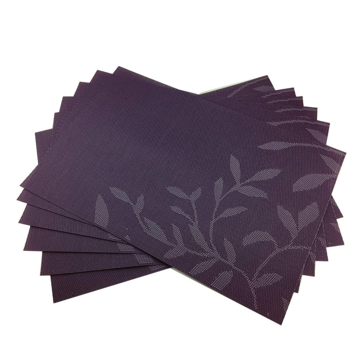 Gugrida Place Mats PVC Set of 6, Table Placemats Set of 6 PVC Washable Woven Vinyl Place Mats Heat Insulation Top Meal Mat Table Mats Natural Color (6 pcs, Purple Leaves) — image 1