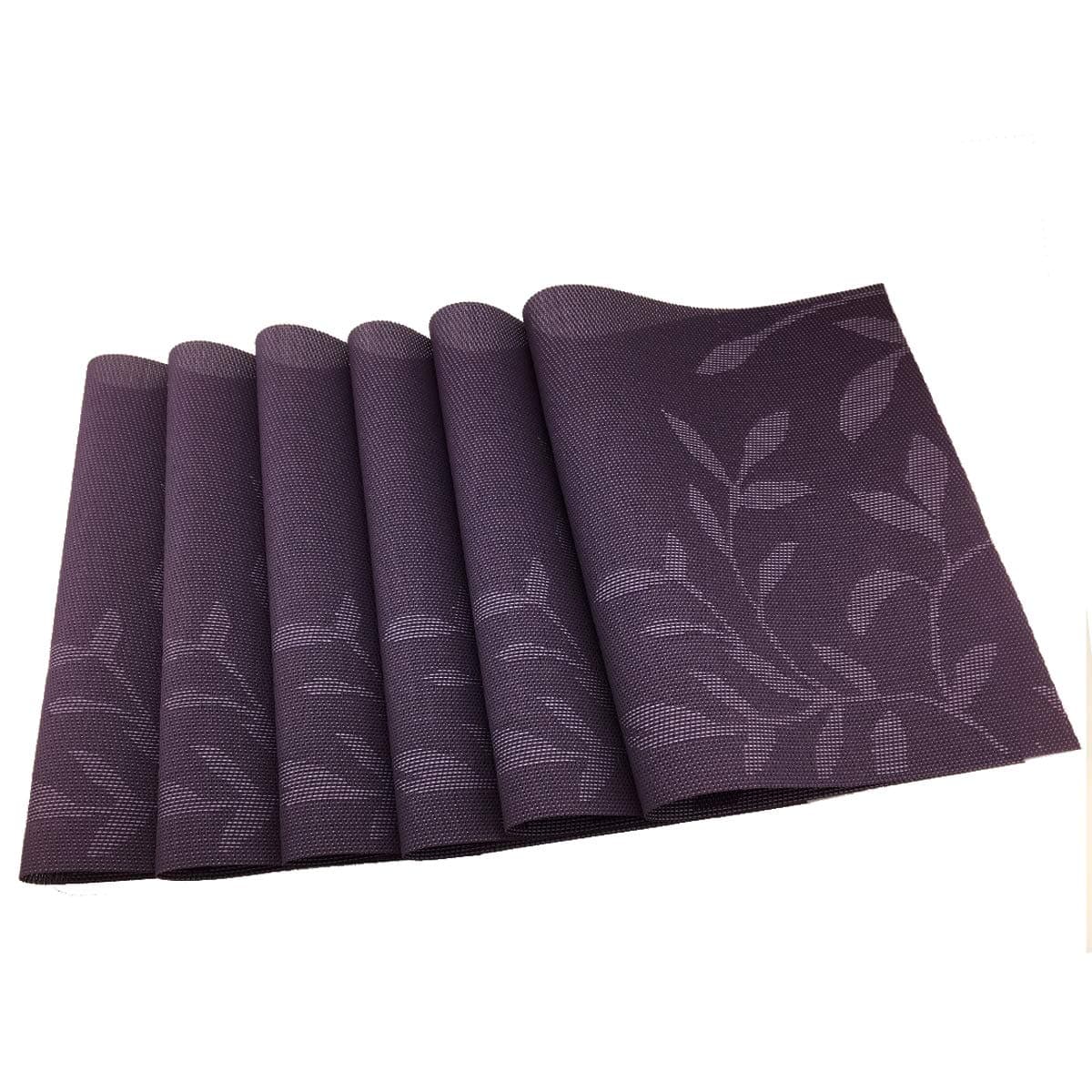 Gugrida Place Mats PVC Set of 6, Table Placemats Set of 6 PVC Washable Woven Vinyl Place Mats Heat Insulation Top Meal Mat Table Mats Natural Color (6 pcs, Purple Leaves) thumbnail 2