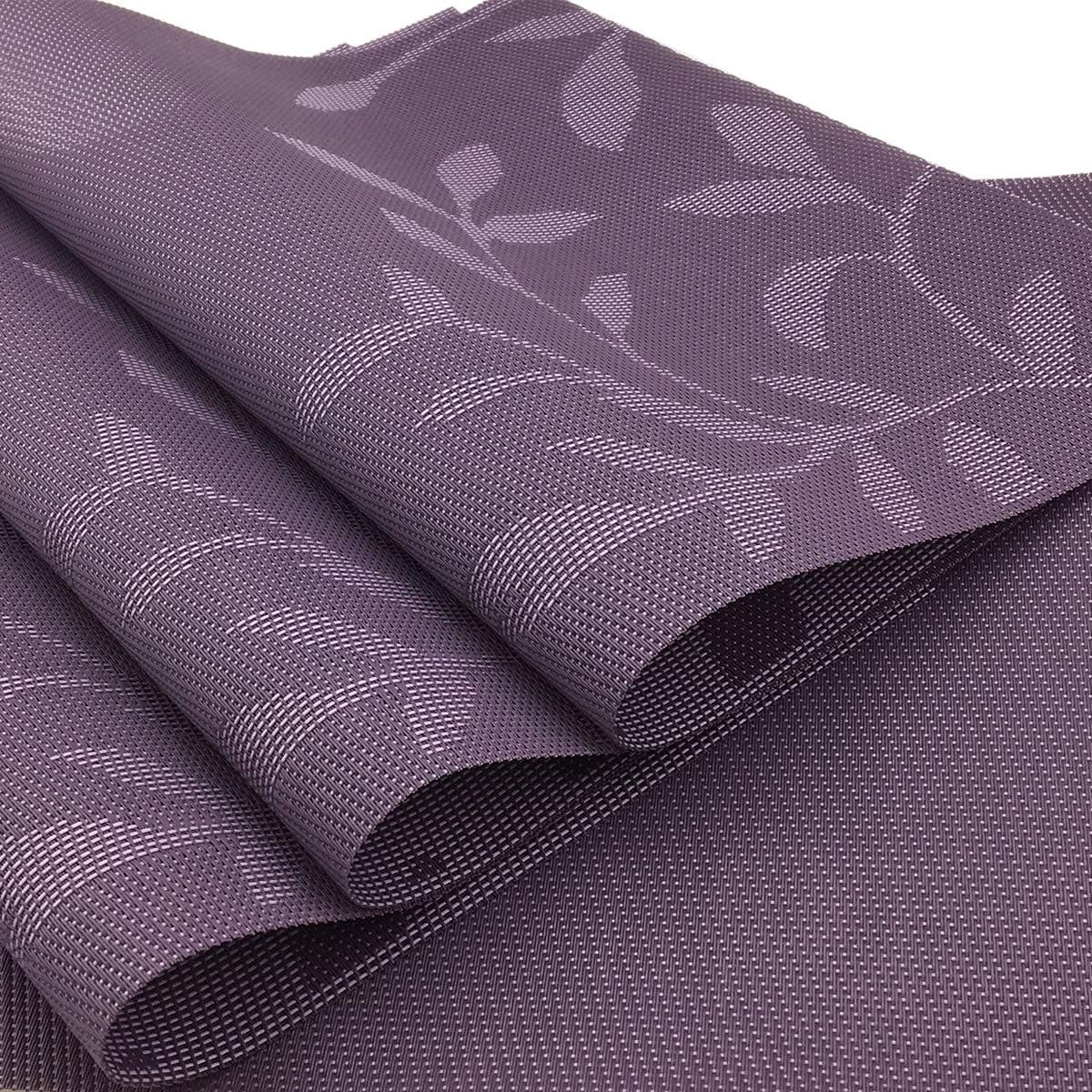Gugrida Place Mats PVC Set of 6, Table Placemats Set of 6 PVC Washable Woven Vinyl Place Mats Heat Insulation Top Meal Mat Table Mats Natural Color (6 pcs, Purple Leaves) thumbnail 3