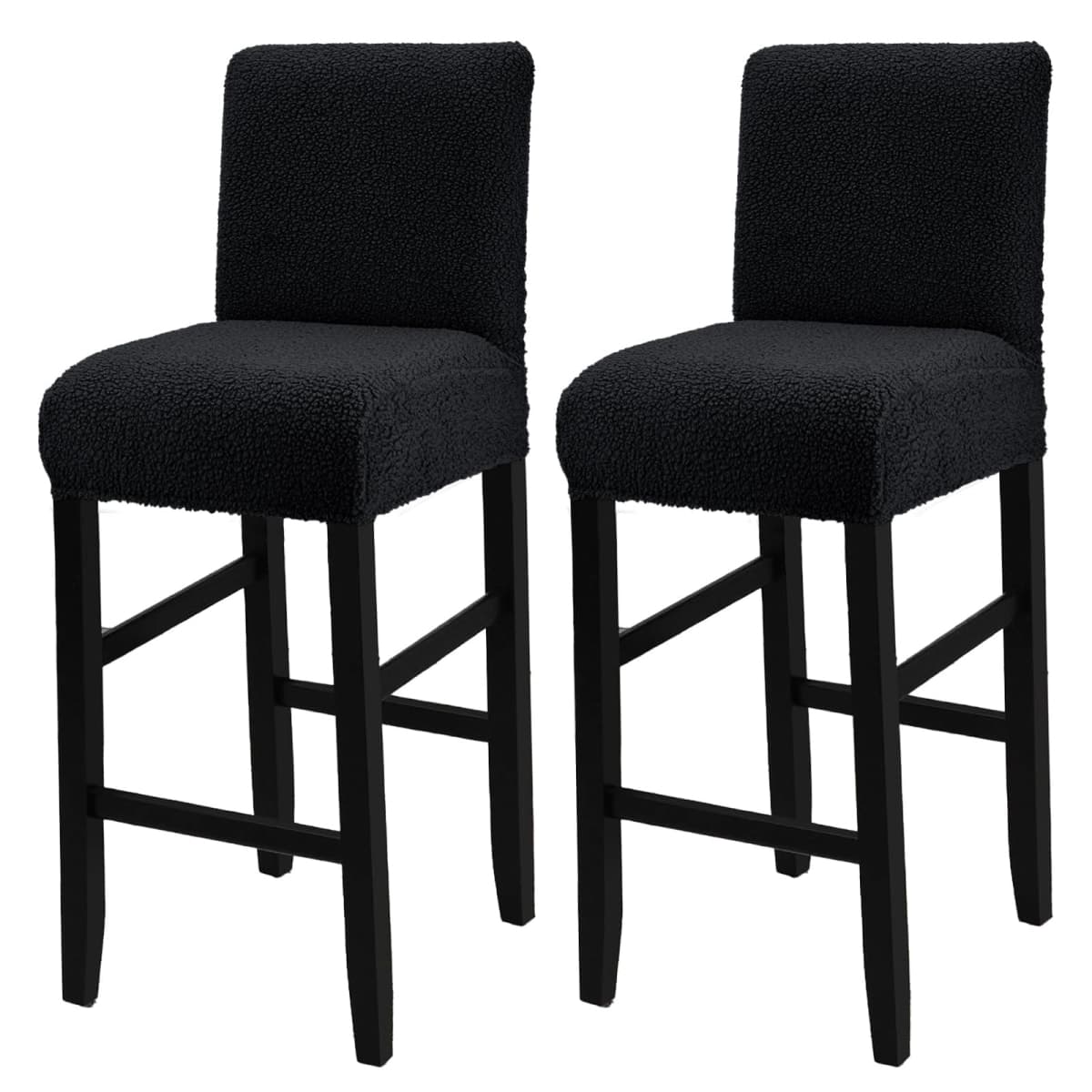 WENZMOC Teddy Wool Bar Stool Covers Soft & Elasticity Barstool Covers with Backs Teddy Barstool Cover Slipcovers Washable Pub Chair Cover for Banquet Hotel Wedding (Black 2 PCS) — image 1