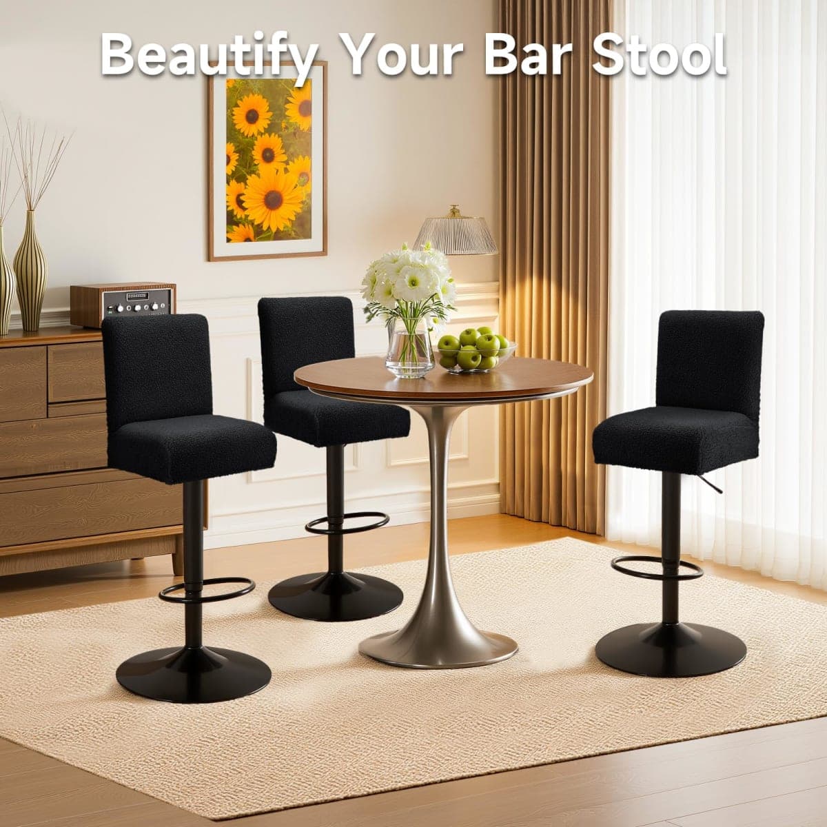 WENZMOC Teddy Wool Bar Stool Covers Soft & Elasticity Barstool Covers with Backs Teddy Barstool Cover Slipcovers Washable Pub Chair Cover for Banquet Hotel Wedding (Black 2 PCS) thumbnail 3