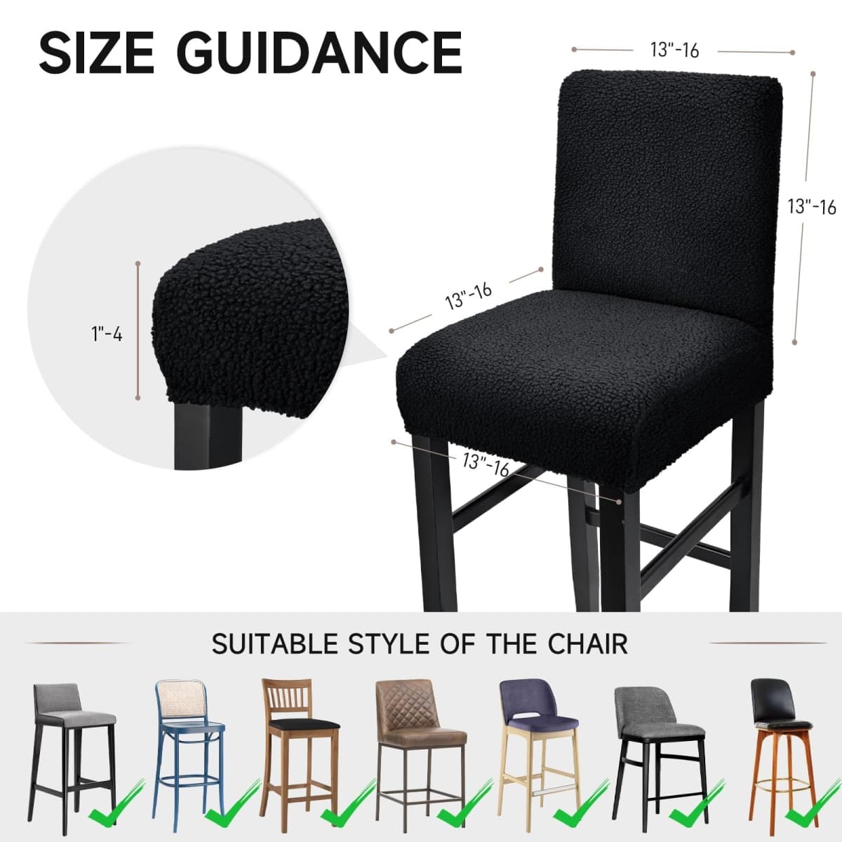WENZMOC Teddy Wool Bar Stool Covers Soft & Elasticity Barstool Covers with Backs Teddy Barstool Cover Slipcovers Washable Pub Chair Cover for Banquet Hotel Wedding (Black 2 PCS) thumbnail 4
