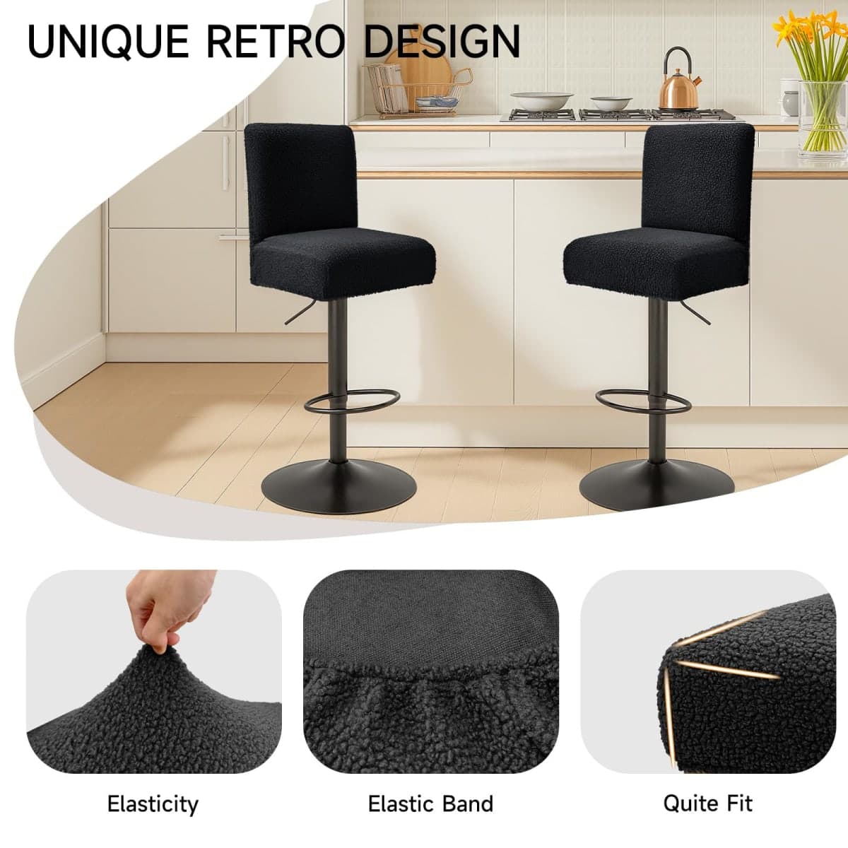 WENZMOC Teddy Wool Bar Stool Covers Soft & Elasticity Barstool Covers with Backs Teddy Barstool Cover Slipcovers Washable Pub Chair Cover for Banquet Hotel Wedding (Black 2 PCS) thumbnail 5
