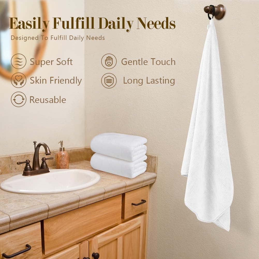 ORIGHTY Bath Towels Set Pack of 2(27’’ x 54’’) - Soft Feel Microfiber White Bath Towels for Bathroom, Highly Absorbent Bath Sheet, Quick Drying Shower Towels, Fluffy Towel for Gym, Beach, SPA thumbnail 4