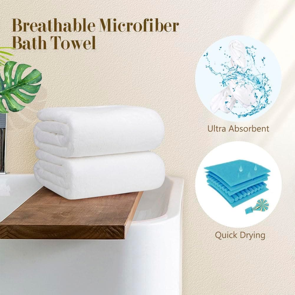 ORIGHTY Bath Towels Set Pack of 2(27’’ x 54’’) - Soft Feel Microfiber White Bath Towels for Bathroom, Highly Absorbent Bath Sheet, Quick Drying Shower Towels, Fluffy Towel for Gym, Beach, SPA thumbnail 5