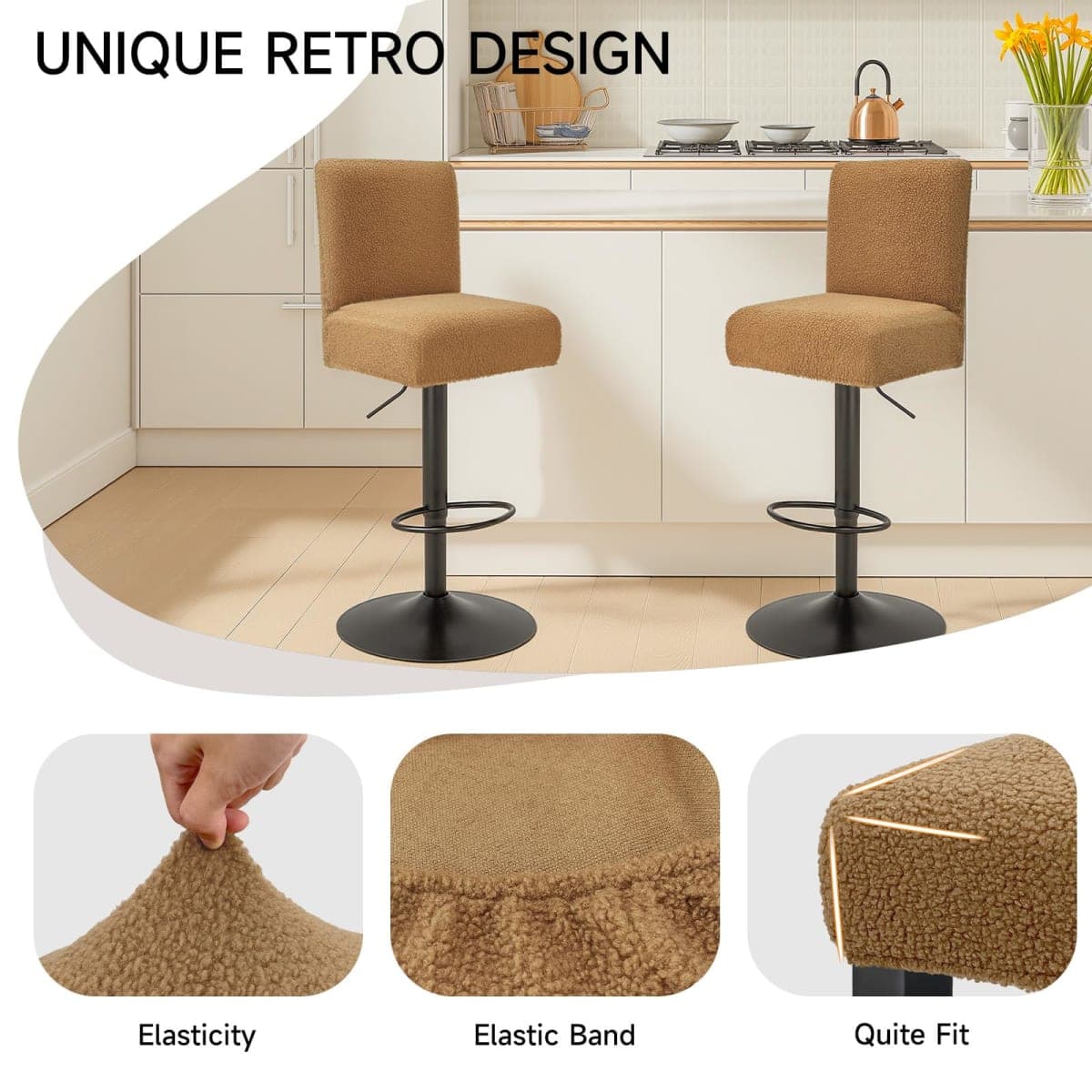 WENZMOC Teddy Wool Bar Stool Covers Soft & Elasticity Barstool Covers with Backs Teddy Barstool Cover Slipcovers Washable Pub Chair Cover for Banquet Hotel Wedding (Brown 2 PCS) thumbnail 5