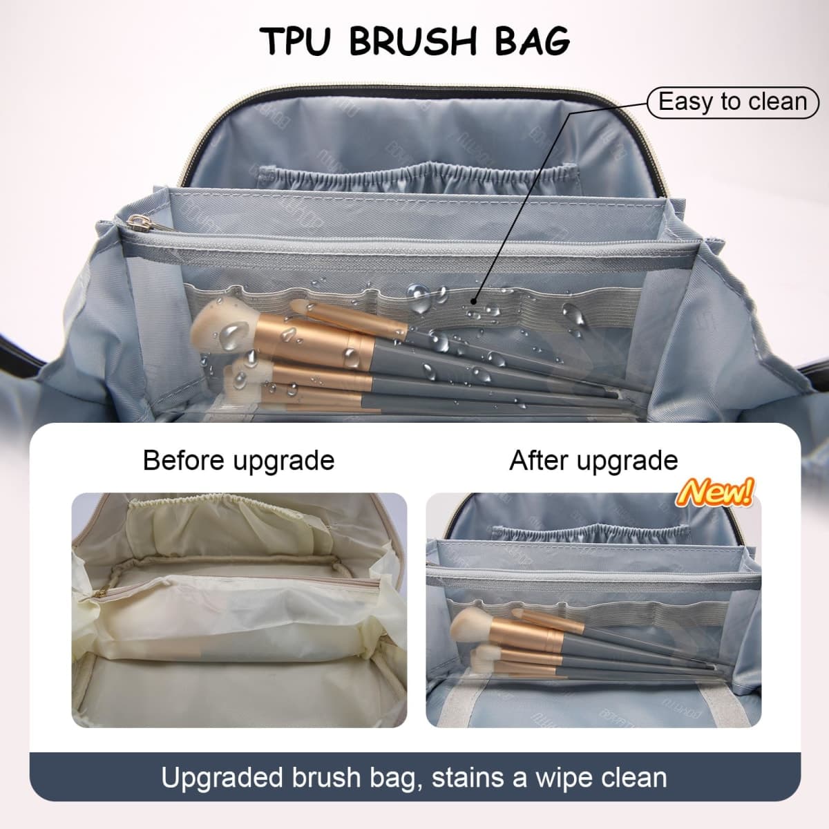 BOYATU Travel Makeup Bags Cosmetic Organizer Bag: 3-Set Large Capacity Make up Bag - PU Leather Toiletry Bags for Women - Wide Open Portable Pouch with Divider & Handle (02-Dark Blue) thumbnail 3