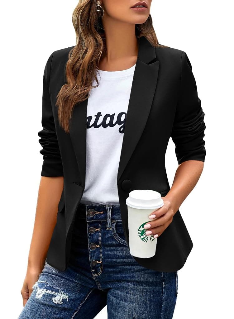 Womens Casual Blazers Long Sleeve Lapel Button Slim Work Office Blazer Jacket, Black, XX-Large — image 1